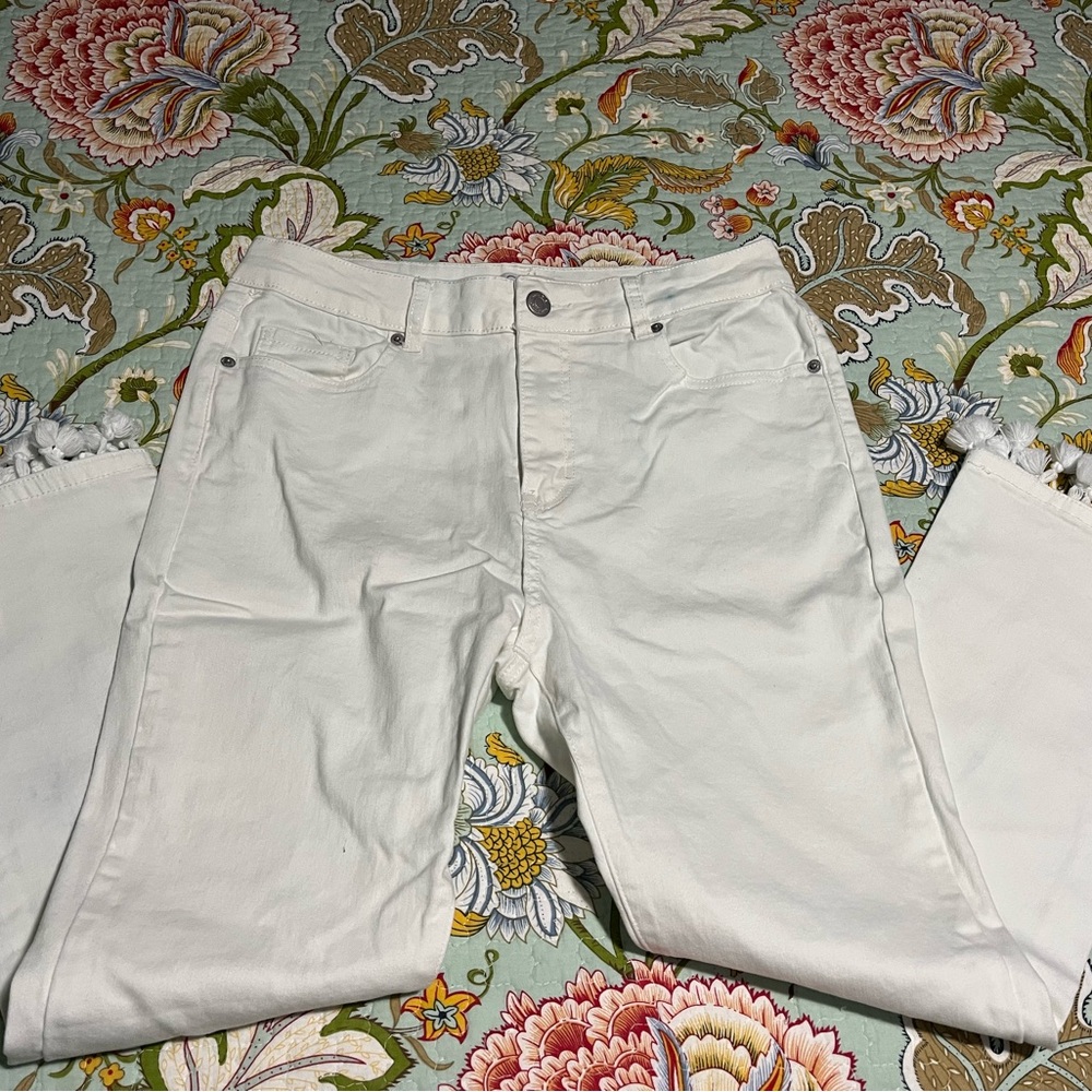 Mud Pie Women's White Jeans with Tassel Trim